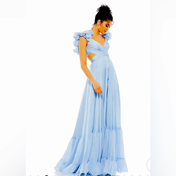 MAC DUGGAL RUFFLE TIERED CUTOUT CHIFFON GOWN ADJUSTABLE LACE UP BK 67911 SIZE 2 - Picture 4 of 13